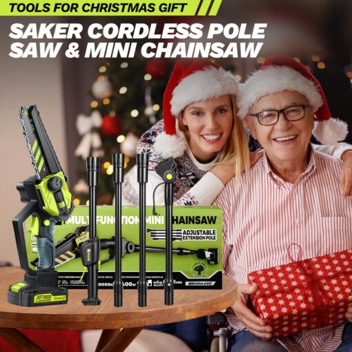 Saker Cordless Pole Saw and Mini Chainsaw,2-IN-1 Pole Chainsaw,Brushless Electric Pole Saw Battery Powered 6 Inch Chainsaw, 78.74 Inch Max Reach Tree Trimmer Pole Saw(1 Battery) - Image 2