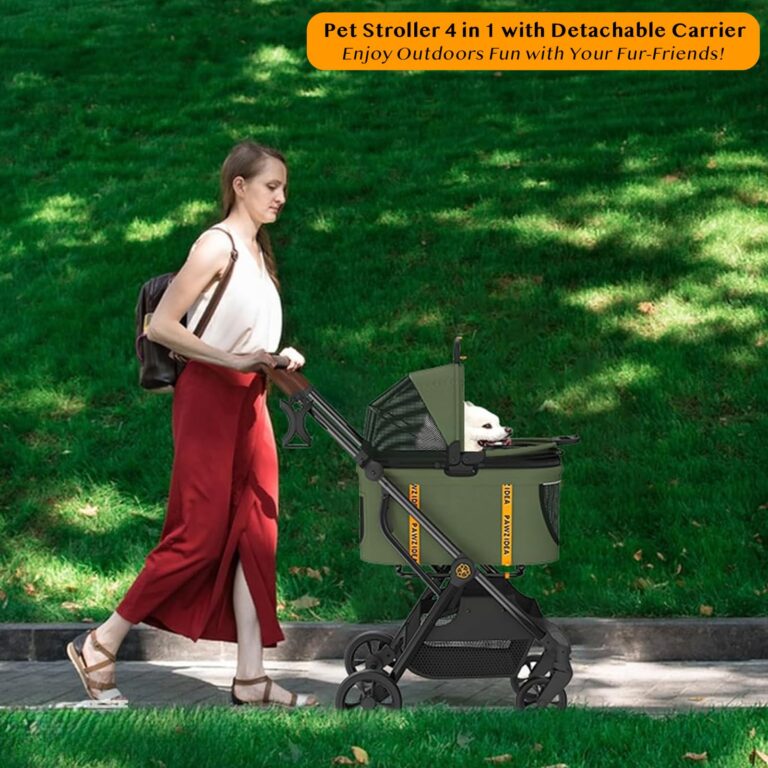 PAWZIDEA Cat Stroller 4 in 1, Pet Stroller for Small/Medium Dogs with Detachable Carrier Easy Lock NO-Zip Canopy, Seatbelt Dog Car Seat, Cozy House, Foldable Dog Jogger Strollers, Large Storage Basket - Image 8