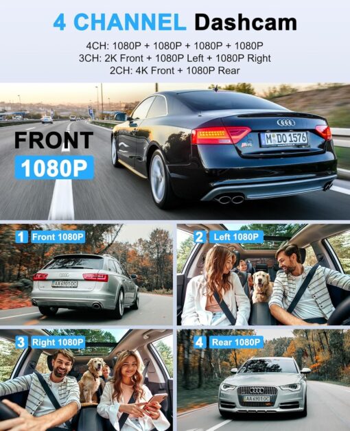 Dash Cam 4 Channel 360° Front Rear Inside DashCam, 4K Full HD Dashcam Car Camera, Built-in Wi-Fi GPS Dashcams, 3.18” IPS Screen, WDR Night Vision, 24H Parking Mode (Z7-4CH) - Image 4