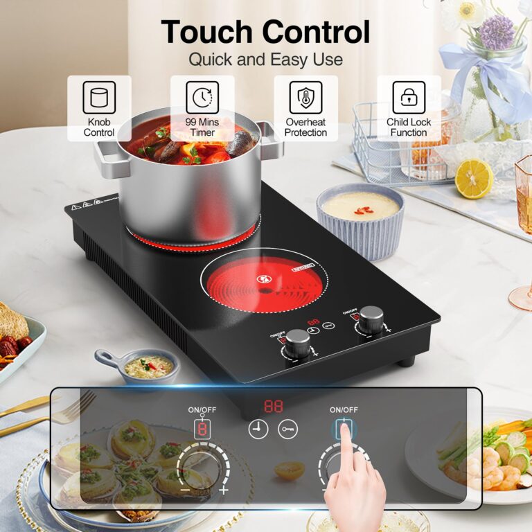 Electric Cooktop,110V 2400W Electric Stove Top with Knob Control, 11 Power Levels, Kids Lock & Timer, Hot Surface Indicator, Overheat Protection,Built-in and Countertop 2 Burner Electric Cooktop - Image 6