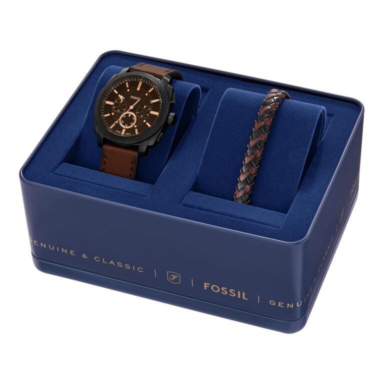 Fossil Men's Machine Chronograph Brown Leather Watch and Bracelet Set - Image 4