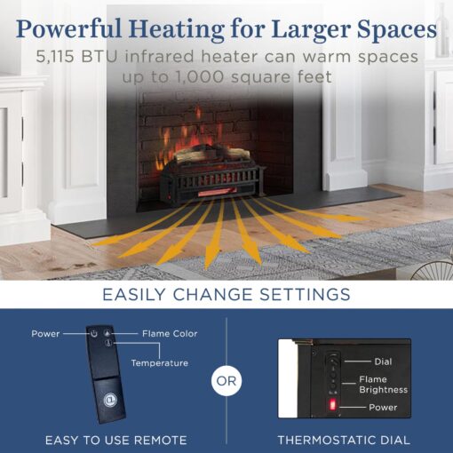 Country Living 23 inch Electric Log Set | Crackling Sound | 1000 Sq Ft Heater | Faux Logs Insert with Infrared Flames for Existing Fireplaces | Remote Control Included - Image 8