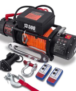 Winch 13500 lbs 12V Waterproof Electric Winch Synthetic Rope Electric Winch Towing Winch Boat Trailer Winch SUV 4-Wheel Drive Off-Road Vehicle with Remote Control 3/8 Synthetic Rope (Dark-Orange)