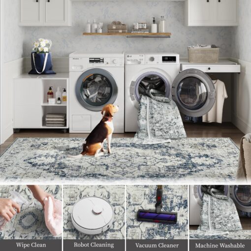 jinchan Area Rug 8x10 Washable Living Room Rug Vintage Soft Indoor Large Floor Cover Retro Distressed Mat Accent Lightweight Non-Slip Thin Carpet for Kitchen Bathroom Bedroom Grey - Image 6