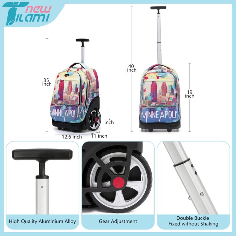 NEW TILAMI 19 Inch Rolling Backpack with Matching Lunch Bag Durable for Girls and Boys Wheeled Laptop Backpack Carry-on Bag School Travel, City (No USB interface) - Image 9