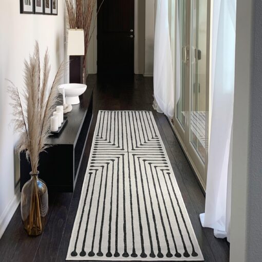 Ruggable x Jonathan Adler Washable 2x7 Runner Rug, Black and White, Premium Rugs for Hallway, Kitchen, Entryway, Living Room, Bedroom, Office with Gripper Non Slip Pad, Inkdrop Black & Ivory