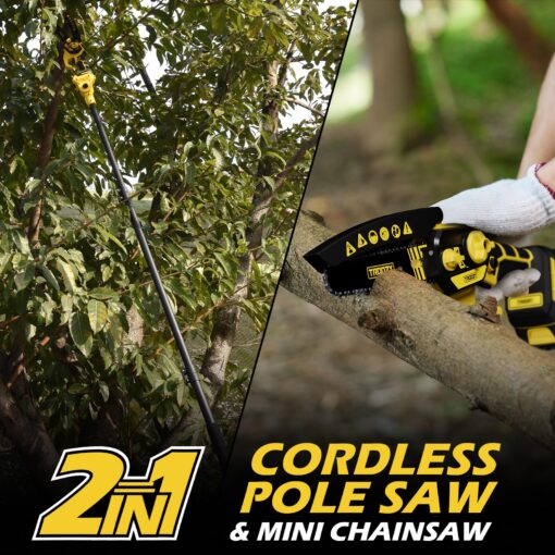 TROOZY Cordless Pole Saw & Mini Chainsaw 2-in-1, 6-inch Brushless Electric Tree Trimmer,Tree Cutter for Outdoors Pruning & Wood Cutting, Battery Included - Image 5