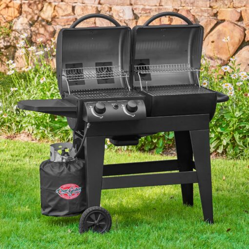 Char-Griller® Dual-Function 2-Burner 24,000 BTU Propane Gas and Charcoal Combination Grill and Smoker with 870 Cooking Square Inches in Black, Model E5030 - Image 8