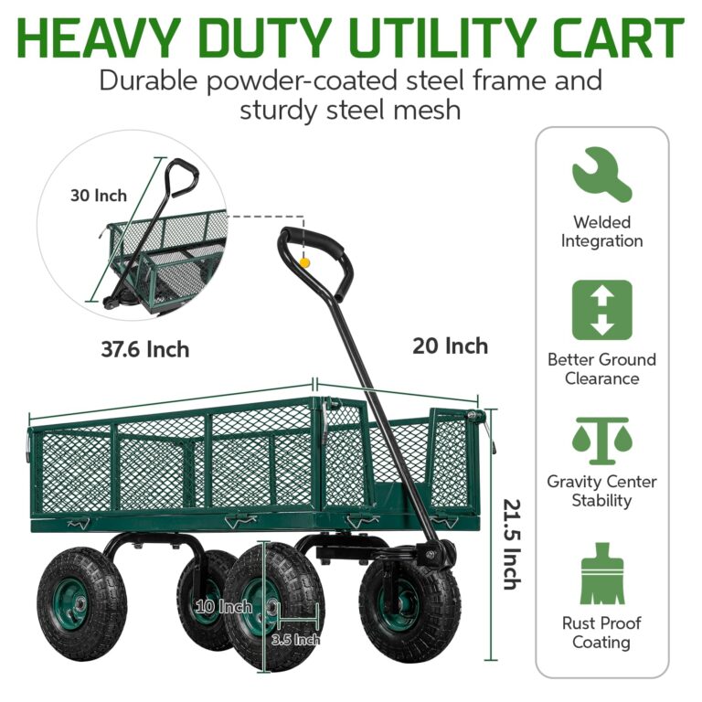 TAIFA Heavy Duty Steel Garden Cart 880 Lbs Capacity with Removable Sides for Yard Lawn and Farm, Metal Utility Wagon with 180° Rotating Handle, Green - Image 7
