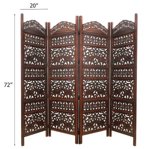 Room Divider Wood Screen - Elephant Hathi Walnut Brown - 4 Panel Fording 72x80 - Intricate Carved Room Décor Boho Portable Partition Privacy Screen Small Spaces Reversible Freestanding - COTTON CRAFT - Image 7