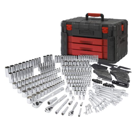 WORKPRO 450-Piece Drive Socket Set 1/2" 1/4" 3/8", CR-V Metric and Imperial with Quick-Release Ratchet Wrench, Spanners, Bits Set, Mechanics Tool for Car Repair - Image 8