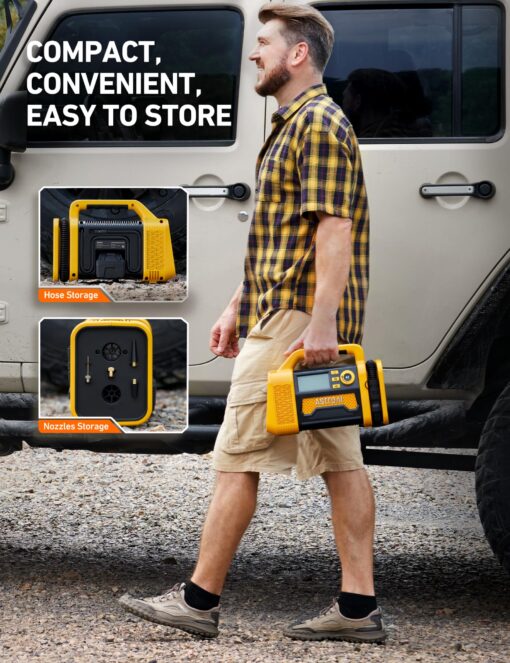 AstroAI TC3 Air Compressor Portable Tire Inflator Offroad Air Compressor for Truck 150PSI with Digital Display Air Pump for Car Heavy Duty for 4x4 Vehicle, RV, SUV, Car Accessories Yellow - Image 4
