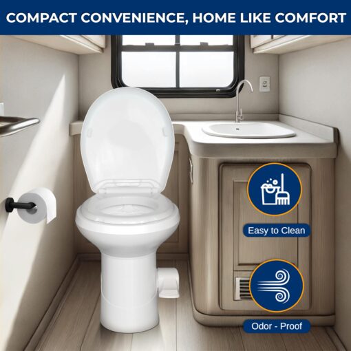 SereneLife RV Toilet with Gravity Flush - Standard Height, Foot Pedal, Leak-Proof, Odorless, T-Type Water Outlets, Easy Install and Clean - Ideal for RVs, Trailers, and Boats - Image 7