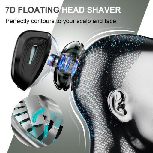 Head Shavers for Bald Men, Detachable Head Shaver, IPX7 Waterproof Wet Dry Bald Head Shavers, 7D LED Display Electric Rechargeable Head Shaving Kit with Type-C Charge - Image 6