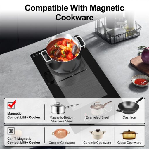 VBGK Double Induction Cooktop,12 Inch 3000W Induction Stove Top 110V 2 Burner Hot Plate with Rotary &Touch Control,9 Levels Settings, Child Safety Lock & Timer - Image 6