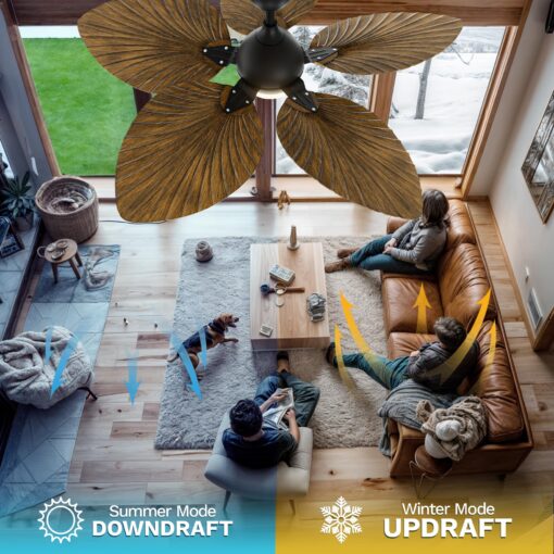 DWVO 52" Tropical Ceiling Fan with Light & Remote, LED Tri-Color Temperature, 5 Blade Ceiling Fans Reversible 6 Speeds w/Quiet DC Motor for Bedroom, Living Room, Dining Room, Patio - Image 7
