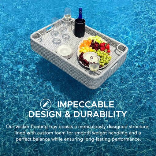 Sunjoy Wicker Floating Tray 36x24 in. Aluminum Frame Pool Tray - Swimming Floating Serving Tray for Drinks, Snacks, and Essentials - Fits Most Pool Sizes - Perfect for Pool Parties and Relaxing, Grey - Image 5