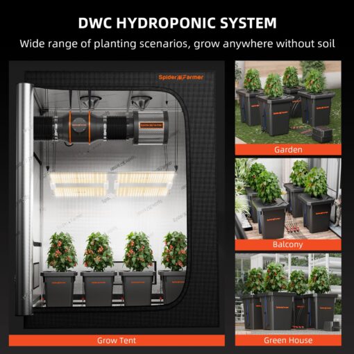 Spider Farmer DWC Hydroponics Grow System with 7-Gallon Deep Water Culture, New Triangular Cover Design, Recirculating Drip Garden System with Top Drip Kit, 15W Air Pump, 4 Buckets - Image 3