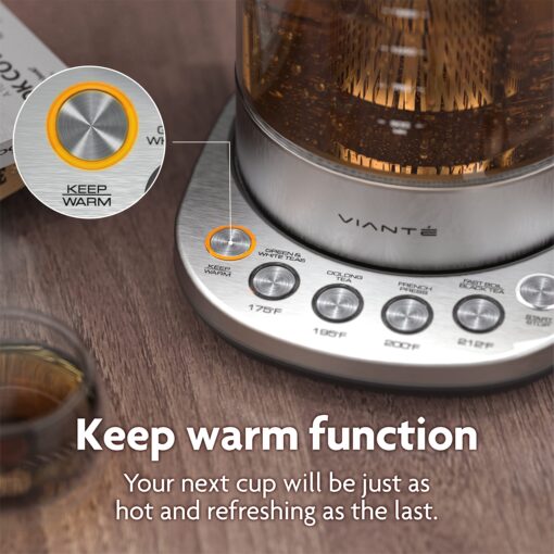 Vianté Electric Kettle With Infuser For Loose Leaf. Hot Tea Maker With Temperature Control And Automatic Shut Off. Tea Kettle With Brewing Programs. 1.5 Liters Capacity - Image 4