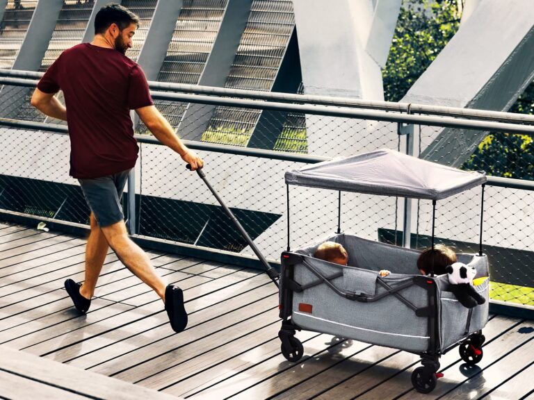 EVER ADVANCED Foldable into Bag Travel Wagon Stroller for 2 Kids & Cargo, Collapsible Toddler Wagon with Removable Canopy, Adjustable 5-Point Harness, Lightweight Carry-on Stroller for Airplane - Image 6