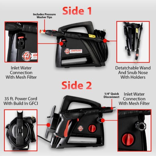 Adam's Polishes Compact Pressure Washer - Powerful, Lightweight, Portable Electric Pressure Washer Sprayer | Max 1500 PSI, 1.2 GPM | for Car Home Auto Patio RV Motorcycle & Garage - Image 6