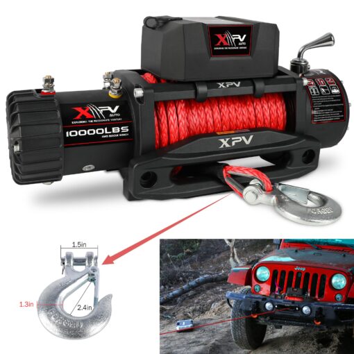 XPV AUTO Winch 10000 lb. Electric Winch Truck Winch Waterproof IP67 Electric Winch Synthetic Rope Kit with 2 Wireless Handheld Remotes and Wired Handle for 4WD 4x4 Off Road Vehicle Boat Truck - Image 3