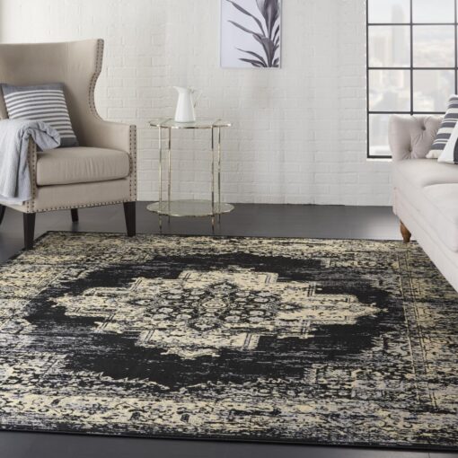 Nourison Grafix Traditional Black 7' x 10' Area Rug, Easy Clean, Non Shedding, Bed Room, Living Room, Dining Room, Kitchen (7x10) - Image 2