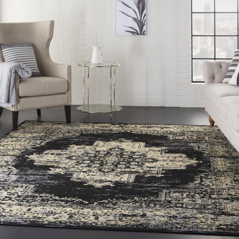 Nourison Grafix Traditional Black 7' x 10' Area Rug, Easy Clean, Non Shedding, Bed Room, Living Room, Dining Room, Kitchen (7x10) - Image 2