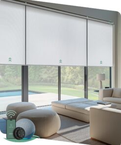 Yoolax Smart Coupled Roller Shades Compatible with Alexa Google, Motorized Blinds with Remote Blackout Coupled Roller Shades for X-Large Windows, Custom Size (XL Coupled-White)