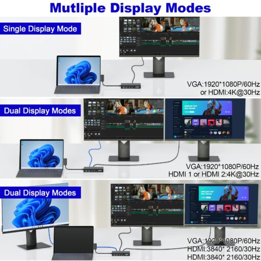 Microsoft Surface Dock, 12-in-1 Triple Displays VGA +Dual HDMI Surface Dock, Surface Docking Station for Surface Pro 11/10/9/8/X/7/6/5/4/3, Surface Book 3/2/1, Surface Laptop go/6/5/4/3/2/1 - Image 8