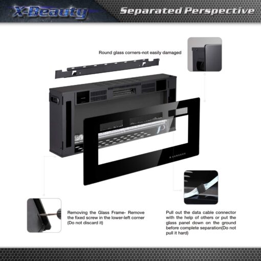 42" Electric Fireplace in-Wall Recessed and Wall Mounted 1500W Fireplace Heater and Linear Fireplace with Timer/Multicolor Flames/Touch Screen/Remote Control (Black) - Image 4