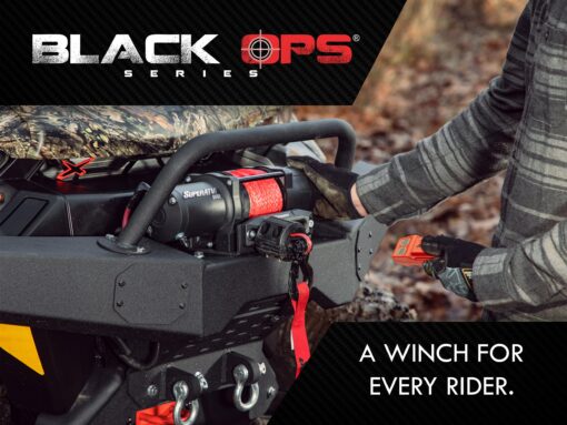 SuperATV Black Ops 2500 LB Winch Kit for UTV/ATV | Includes 50 Ft. Synthetic Rope | 12 Volt Winch | 1 HP Motor | Waterproof Seals and Solenoid | 166:1 Gear Ratio - Image 2