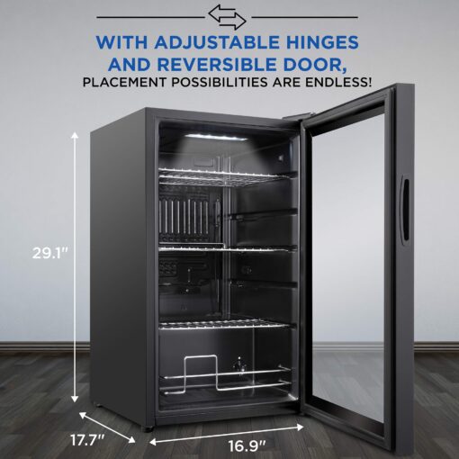 Ivation 101 Can Beverage Refrigerator | Freestanding Ultra Cool Mini Drink Fridge | Beer, Cocktails, Soda, Juice Cooler for Home & Office | Reversible Glass Door & Adjustable Shelving - Black - Image 4