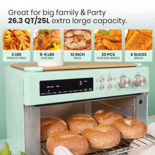 VAL CUCINA Retro Style Infrared Heating Air Fryer Toaster Oven, Extra Large Countertop Convection Oven 10-in-1 Combo, 6-Slice Toast, Enamel Baking Pan Easy Clean with Recipe Book, Green Color - Image 6