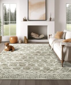 jinchan Moroccan 8x10 Area Rugs for Living Room - Machine Washable Modern Geometric Stain Resistant Ultra-Thin Low-Pile Large Rug Non-Slip Carpet for Bedroom Kitchen Dining Room (8x10ft,Taupe)