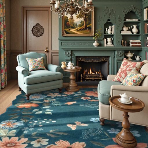Lahome Floral Washable 6x9 Area Rugs, Soft Bedroom Rug for Living Room Ultra-Thin Non Slip Dining Room Rug, Stain Resistant Boho Blue Rugs Easy Clean Throw Carpet for Office(6'x9',Navy Blue) - Image 7