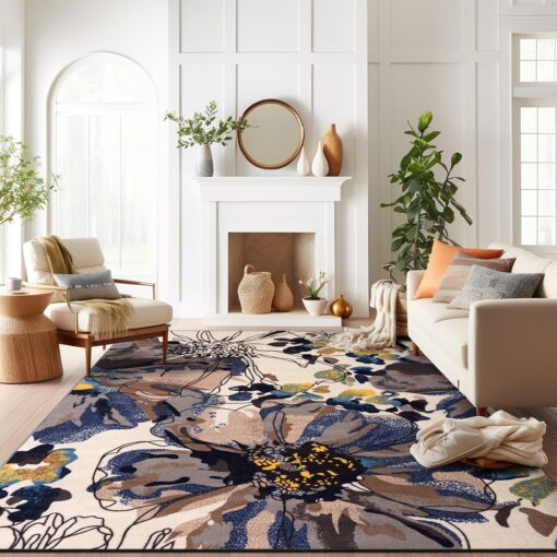 Rugshop Modern Bright Flowers Non-Slip (Non-Skid) Area Rug 8 x 10 (7' 10" x 10') Cream - Image 3