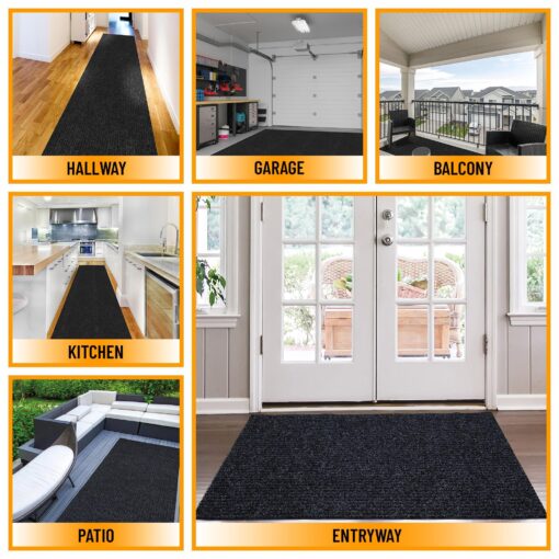 Ottomanson 2'7" x 24' Commercial-Grade Hallway Runner with Scraper Pile - Extra Durable Non-Slip Rug Mat for Indoor & Outdoor Use - Ideal for Kitchen, Entryway & Garage - High-Traffic Carpet, Black - Image 7