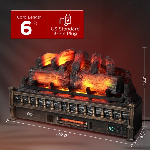 TURBRO Eternal Flame 30 in. WiFi Infrared Quartz Electric Fireplace Log Heater with Sound Crackling, Realistic Pinewood Logs, Adjustable Flame Colors, Remote Control, Thermostat, Timer, 1500W, Bronze - Image 5