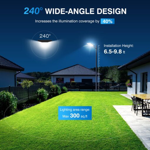 3000W Solar Street Lights Outdoor, Wide Angle Commercial Solar Lights Outdoor Dusk to Dawn, 6500K Flood Light Outdoor with Motion Sensor, IP66 Waterproof LED Street Light for Parking Lot, Yard 2PACK - Image 9