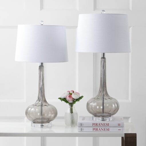 JONATHAN Y JYL1079D-SET2 Bette 28.5" Glass Teardrop LED Table Lamp Contemporary Transitional Bedside Desk Nightstand Lamp for Bedroom Living Room Office College Bookcase, Smoke Gray (Set of 2) - Image 5