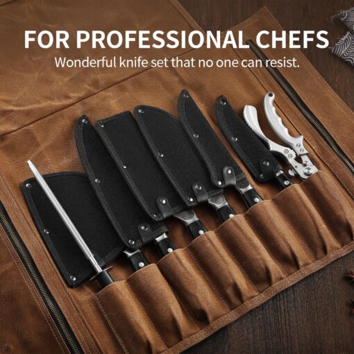 XCHIEF PRO Chef Knife Set, Hand Forged Meat Boning Carving Cleaver Butcher Knife, High Carbon Steel Japan Nakiri Santoku Knife Set with Accessories for Kitchen, BBQ Camping Knives Set with Bag - Image 3