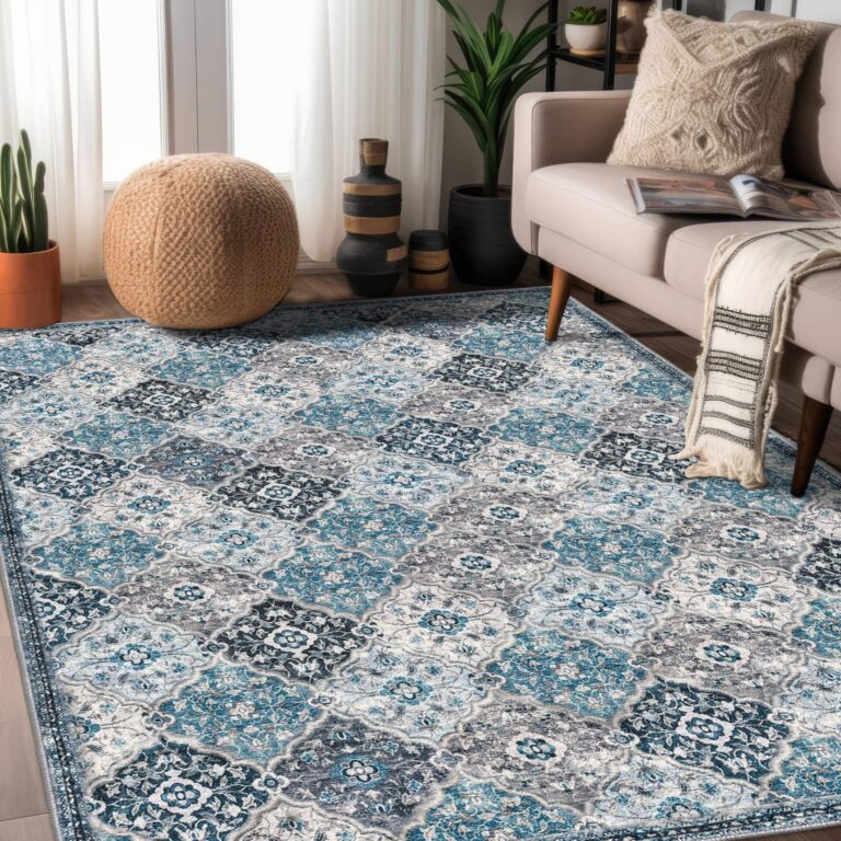 KILOCOCO 8x10 Runner Rug, Moroccan Washable Hallway Entryway Runner Rug, Accent Print Faux Wool Kitchen Runner Rug Non-Slip Runners Boho Rug Runners for Laundry Room Bedroom, Blue/Multi - Image 7