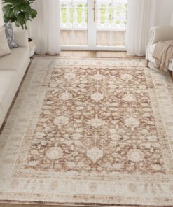 jinchan Vintage Area Rug 6x9 Dining Room Washable Floral Oriental Accent Distressed Indoor Doormat Small Non Slip Soft Lightweight Rug Retro Carpet for Kitchen Home Office Bedroom Living Room Taupe