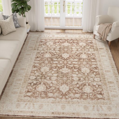 jinchan Vintage Area Rug 6x9 Dining Room Washable Floral Oriental Accent Distressed Indoor Doormat Small Non Slip Soft Lightweight Rug Retro Carpet for Kitchen Home Office Bedroom Living Room Taupe