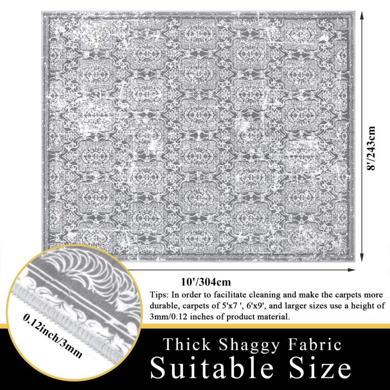 Vaukki Living Room Rug, Vintage Shaggy Soft Laundry Rug, Non Slip Kitchen Area Mat, Washable Farmhouse Bedroom Area Carpet for Bathroom, Kitchen and Kidsroom (8'x10', Grey) - Image 4