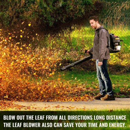 52cc Gas Backpack Leaf Blower, 2.1 HP Engine, High-Velocity 570 CFM, 250 MPH, Ergonomic Design, Low Vibration, and Cruise Control for Yard Work All Year Round - Image 3