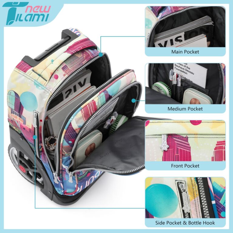 NEW TILAMI 19 Inch Rolling Backpack with Matching Lunch Bag Durable for Girls and Boys Wheeled Laptop Backpack Carry-on Bag School Travel, City (No USB interface) - Image 8
