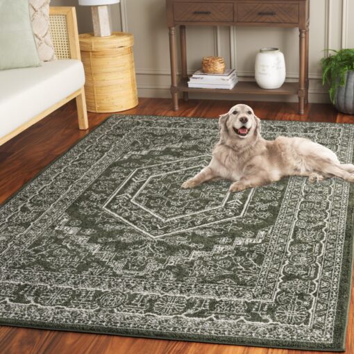 SAFAVIEH Adirondack Collection Area Rug - 9' x 12', Dark Green & Ivory, Transitional Design, Stain Resistant, Ideal for High Traffic Areas in Living Room, Bedroom & Dining Room (ADR108Y-9)