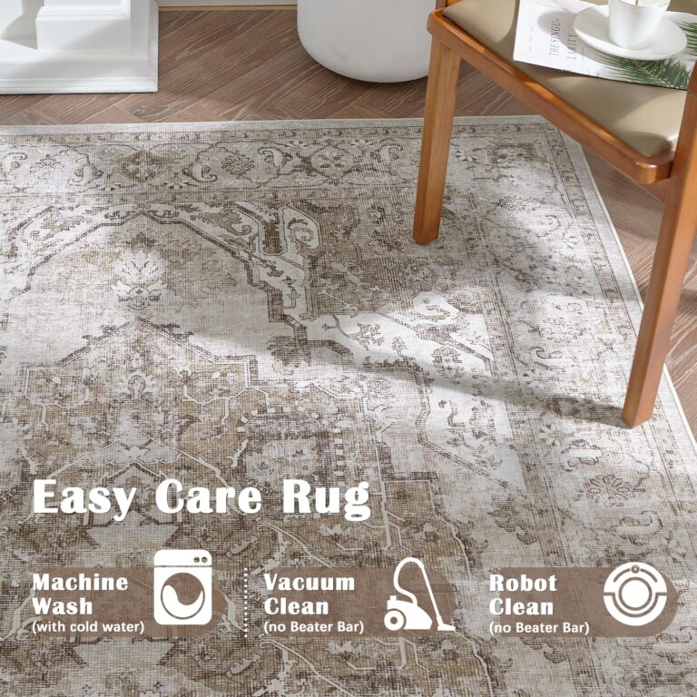jinchan Area Rug 6x9 Washable Living Room Rug Indoor Large Vintage Floor Cover Distressed Taupe Multi Lightweight Non Slip Thin Carpet for Kitchen Bedroom Dining Room - Image 4